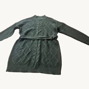 A|X Armani Exchange Size M Green Cable Knit Long Sleeve Belted Sweater Dress